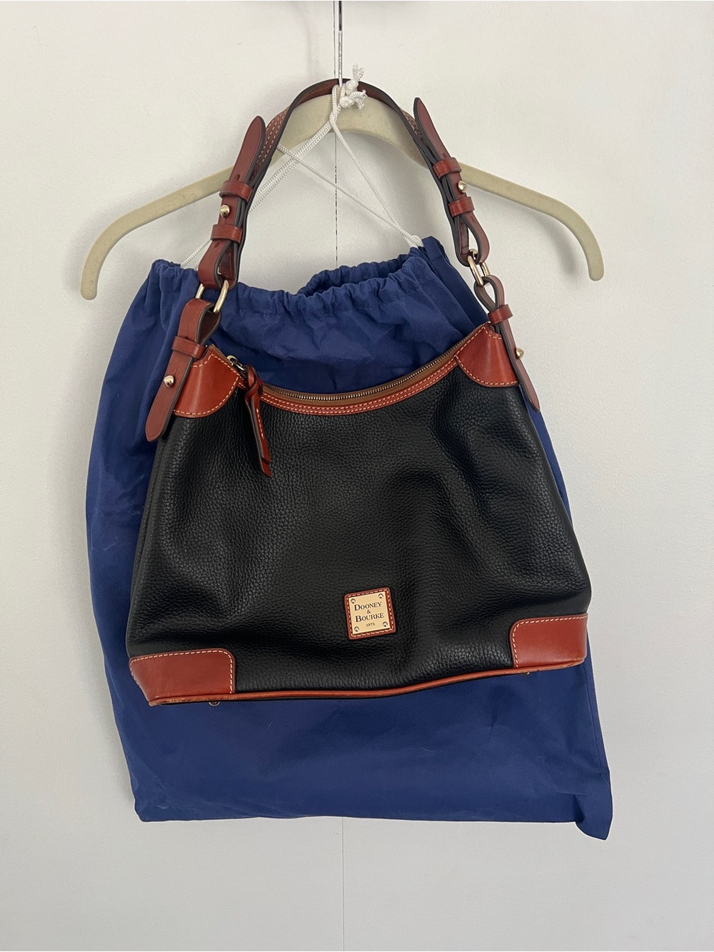 Dooney & Bourke Black Leather Shoulder Bag with Brown Trim